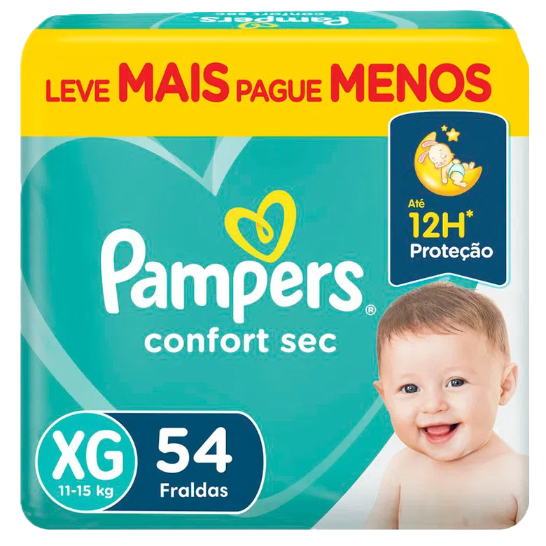 Fraldas Pampers Confortsec Super Bag Xg 54 Un