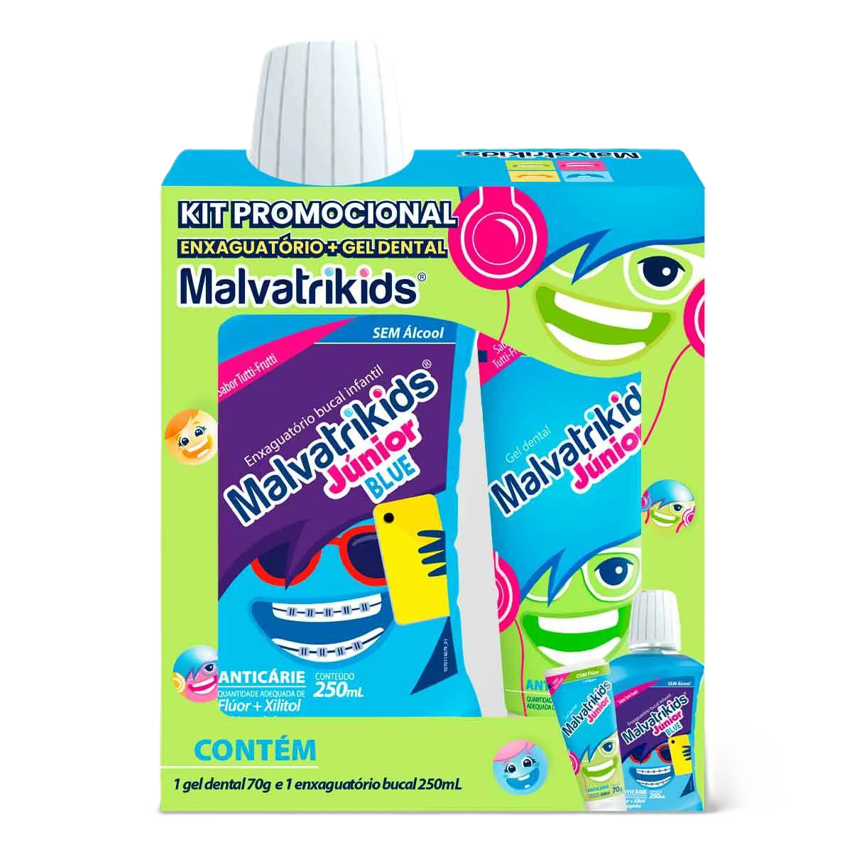 Kit Malvatrikids Jr Gel Dent 70 G+Enxagu 250 Ml S/Alcool Tutti Frutti