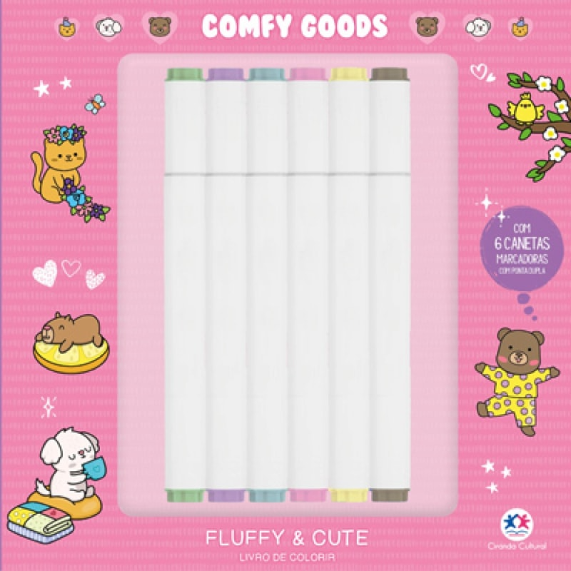 Kit 6 Canetas + 1 Livro Fluffy Cute Capa Dura