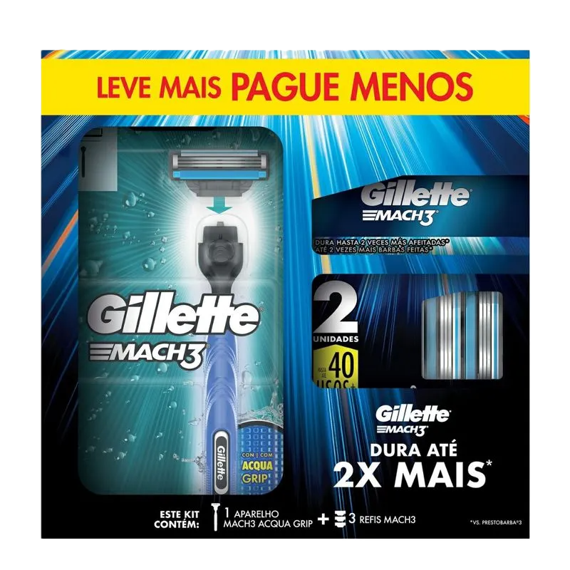 Kit Ap Gillette Mach3 Acqua Grip 1 Un+ 3 Carga